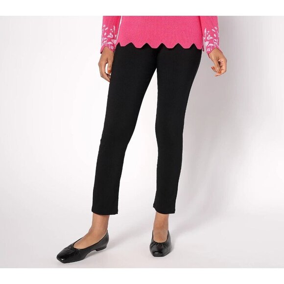 Susan Graver Petite Uptown Stretch Slim Leg Ankle Pants Black,Petite 6 - Picture 1 of 1